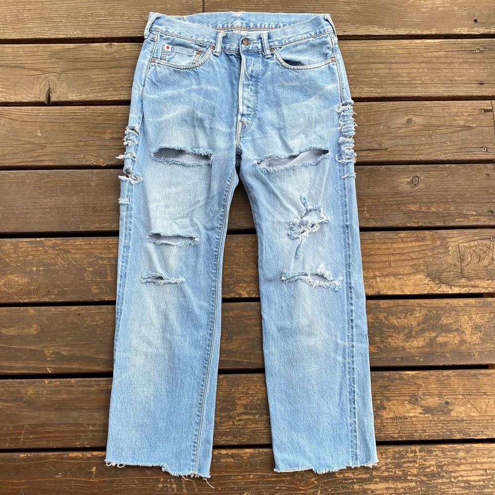 45rpm studio button fly straight leg destroyed jeans